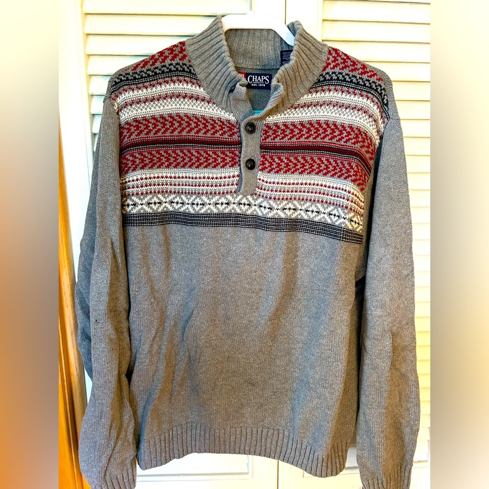 Chaps 3-Button Fair Isle Sweater